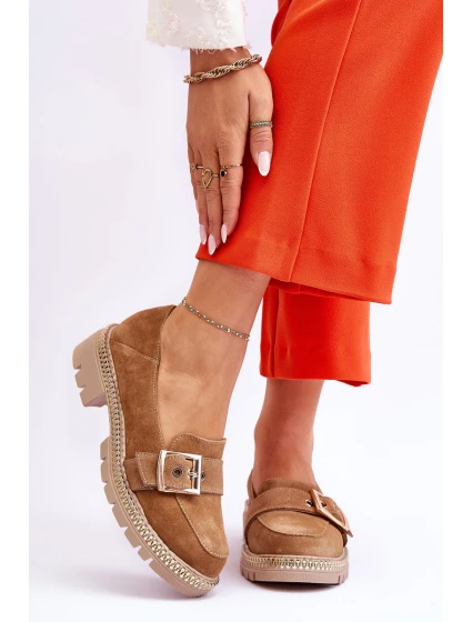 Modne Zamszowe Mokasyny Ciemnobeżowe Eloisa