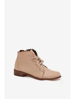 Zazoo 2964 Skórzane Botki Na Płaskim Obcasie Beżowe