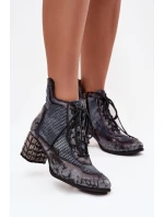 Kožené dámské kotníkové boty na podpatku model 21713970 šedé - Maciejka