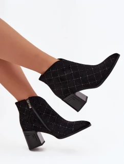 Dámske čižmy D&A na podpätku so zdobením - čierne