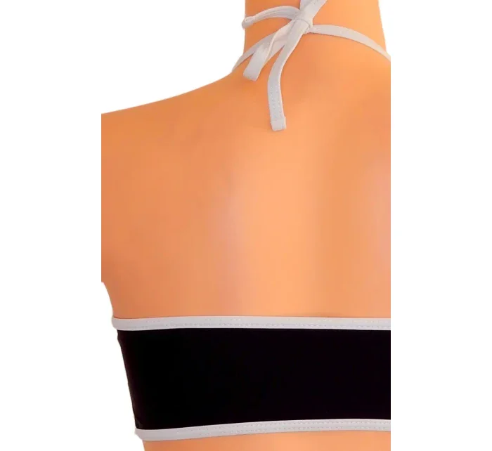 Dámske plavky dvojdielne sexi bikiny Sultry polstrované košíčky zdobené bielymi lemami čierne - Čierna - OEM