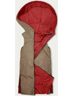 Dámska dlhá obojstranná vesta červenej a béžovej farby (B8248-4)