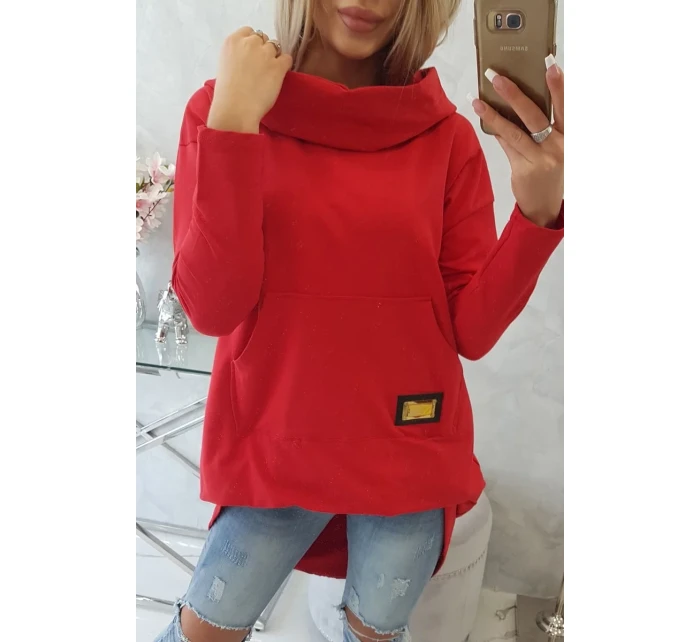 Mikina s dlhým chrbtom a kapucňou červená