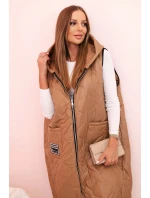 Dámske Plus veľkosť prešívaná vesta s kapucňou na zips Camel