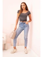 Dámska klasická bavlnená blúzka s krátkymi rukávmi modrá