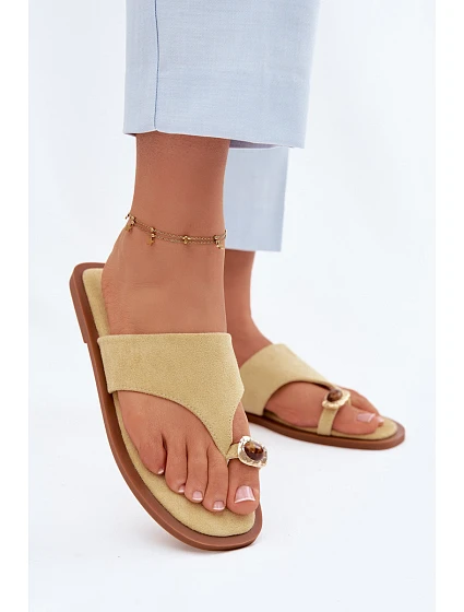 Dámské ploché žabky s ozdobným detailem Žluté model 22111265 - Boto