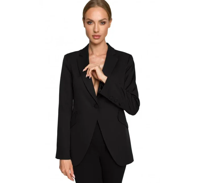 model 17626256 Bunda s jedním knoflíkem a asymetrickými kapsami černá - Moe model 17626256 Bunda s jedním knoflíkem a asymetrickými kapsami černá - Moe