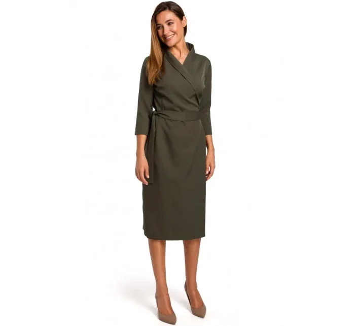S175 Zavinovacie šaty s viazaním - khaki farba