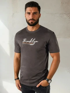 Pánské tmavě šedé tričko s potiskem model 21973748 - Dstreet