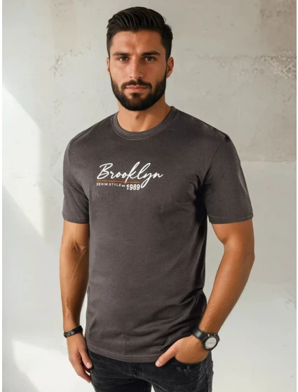 Pánské tmavě šedé tričko s potiskem Dstreet model 21973748 - FashionStreet