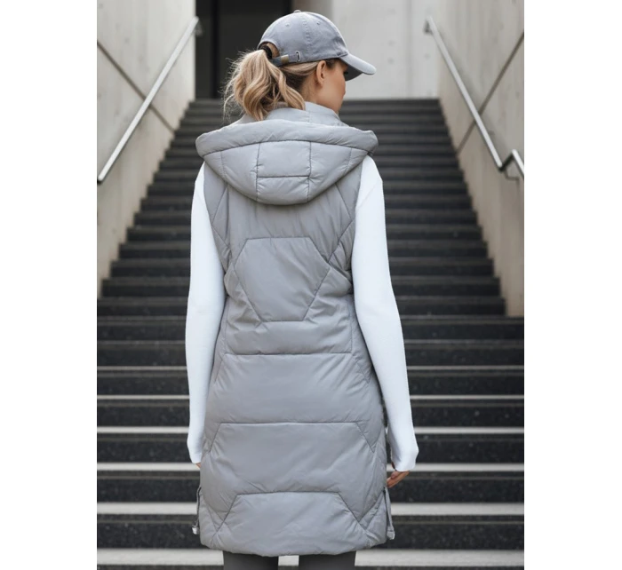 Dámska dlhá prešívaná sivá vesta FashionStreet TY5266