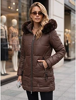 Dámska zimná prešívaná bunda s kapucňou, hnedá, FashionStreet TY5736 Dámska zimná prešívaná bunda s kapucňou, hnedá, FashionStreet TY5736
