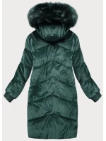 Dámska manšestrová zimná bunda s kapucňou fľaškovo zelená (7764)