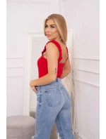 Blúzka bez ramienok s volánikmi červená