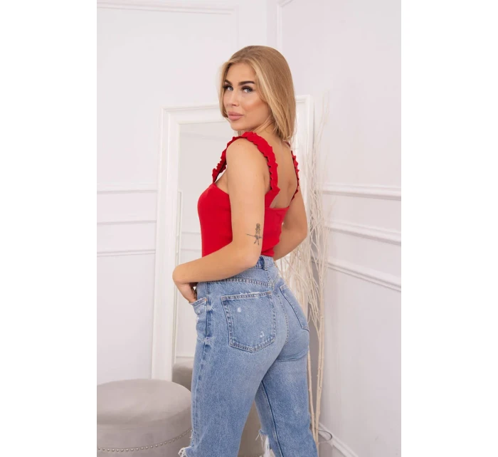 Blúzka bez ramienok s volánikmi červená