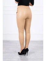 Kožené kalhoty zavazované vpředu v béžové barvě