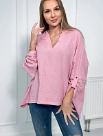 Mušelínová blúzka s vyhrnutými rukávmi svetlo ružová