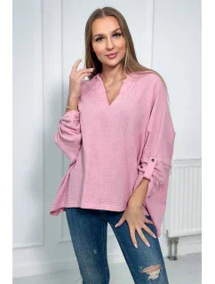 Mušelínová blúzka s vyhrnutými rukávmi svetlo ružová