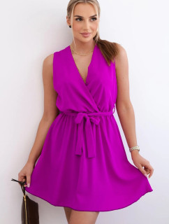 Šaty s viazankou v páse tmavo fialové