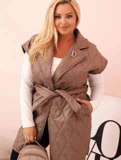 Dámska prešívaná vesta s opaskom a golierom Fango Plus Size