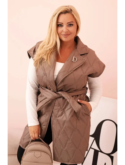 Dámská vesta Plus Size prošívaná s páskem a límcem fango Dámská vesta Plus Size prošívaná s páskem a límcem fango