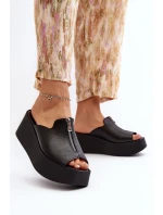 Zazoo 2916 Damskie Klapki Na Masywnej Platformie Z Suwakiem Czarne