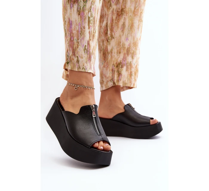 Zazoo 2916 Damskie Klapki Na Masywnej Platformie Z Suwakiem Czarne