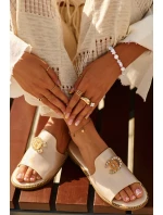 Eleganckie Klapki Damskie Błyszczące Z Ozdobą S.Barski KV27-050 Złote