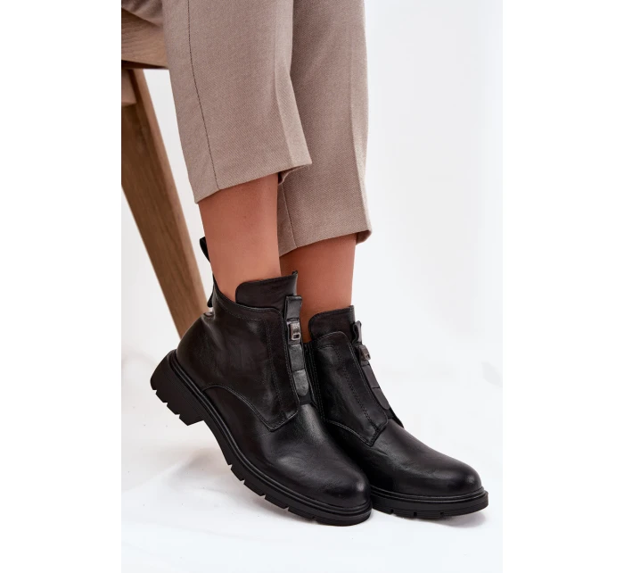 Ocieplane Botki Damskie Na Zamek Z Ozdobnym Detalem Czarne Roselle Ocieplane Botki Damskie Na Zamek Z Ozdobnym Detalem Czarne Roselle