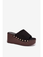 Dámské nazouváky na platformě se zlatými přezkami Eko semiš Černé Helivina Dámské nazouváky na platformě se zlatými přezkami Eko semiš Černé Helivina