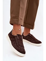 Sneakersy z veluru model 22044835 Čokoládové - VINCEZA
