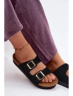 Kožené semišové dámské sandály na platformě s přezkami Vinceza 102657 černé