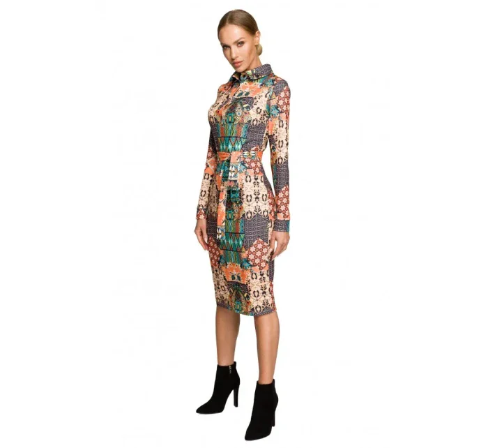 M706 Šaty s rukávmi, golierom a potlačou - model 3