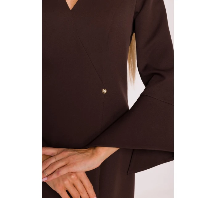 model 21296033 Šaty s širokými manžetami hnědé - Moe