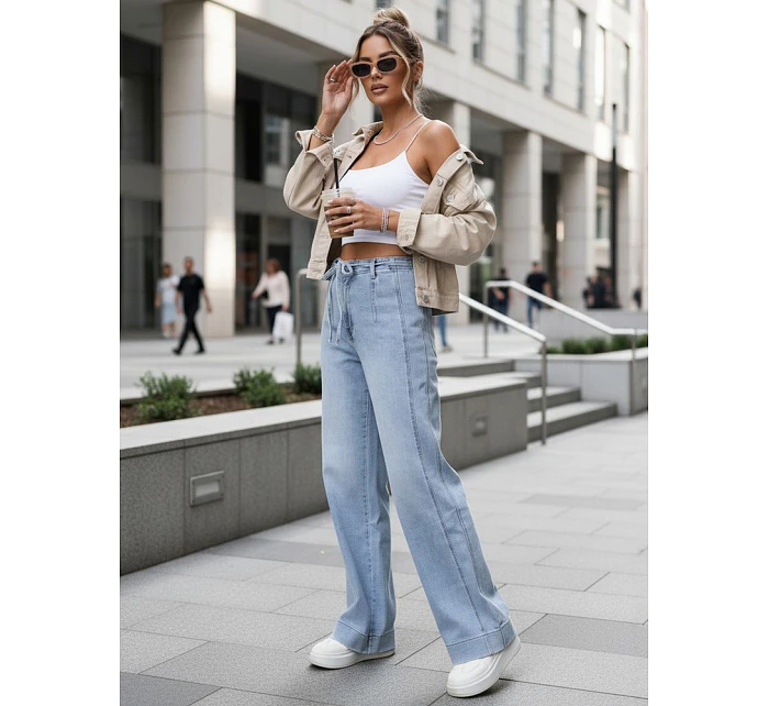 Dámske džínsy s vysokým pásom a širokými nohavicami modré FashionStreet UY2941