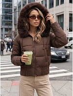 Dámska zimná prešívaná bunda s kožušinou, hnedá, FashionStreet TY5829 Dámska zimná prešívaná bunda s kožušinou, hnedá, FashionStreet TY5829