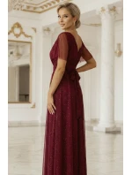 635-5 MELANIA dlhé lesklé šaty s výstrihom a krátkymi rukávmi - bordové 635-5 MELANIA dlhé lesklé šaty s výstrihom a krátkymi rukávmi - bordové