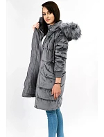 Šedá dámská manšestrová zimní bunda s kapucí model 21773185 - Libland