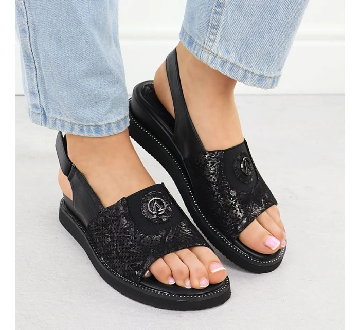 Dámske vyvýšené sandále s gumou čierne Jezzi RMR2267-2