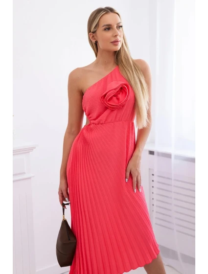 Plisované šaty s květinou růžový neon