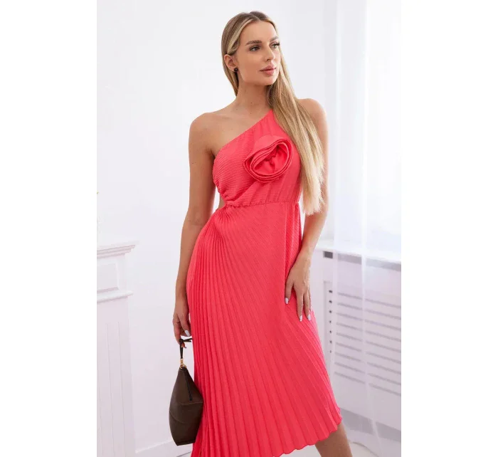 Plisované šaty s květinou růžový neon