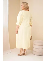 Dámske plus size bavlnené mušelínové šaty s výstrihom do V žlté Dámske plus size bavlnené mušelínové šaty s výstrihom do V žlté