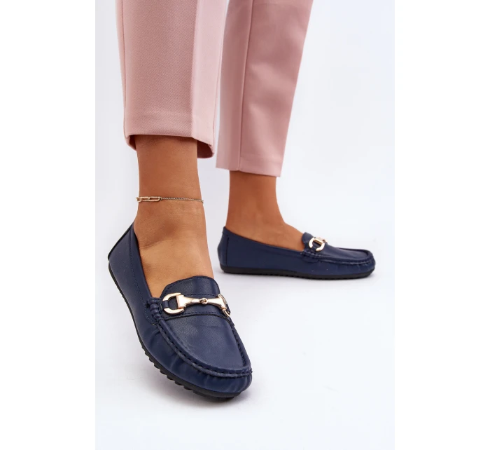 Damskie Klasyczne Mokasyny Eko Skórzane Granatowe Demese