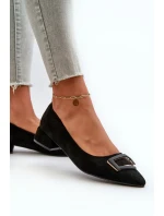 Czółenka Na Niskim Obcasie Z Ozdobą Eko Zamszowe S.Barski KV27-034 Czarne