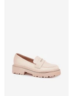 Mokasyny Damskie Eko Skórzane Z Cyrkoniami Beżowe Wilamla