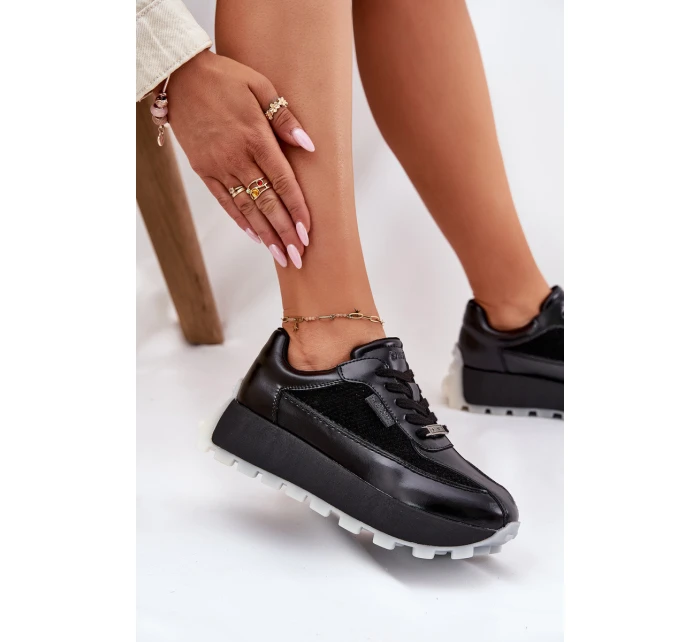 Skórzane Damskie Sneakersy Na Platformie Big Star RR274873 HI-POLY SYSTEM Czarne