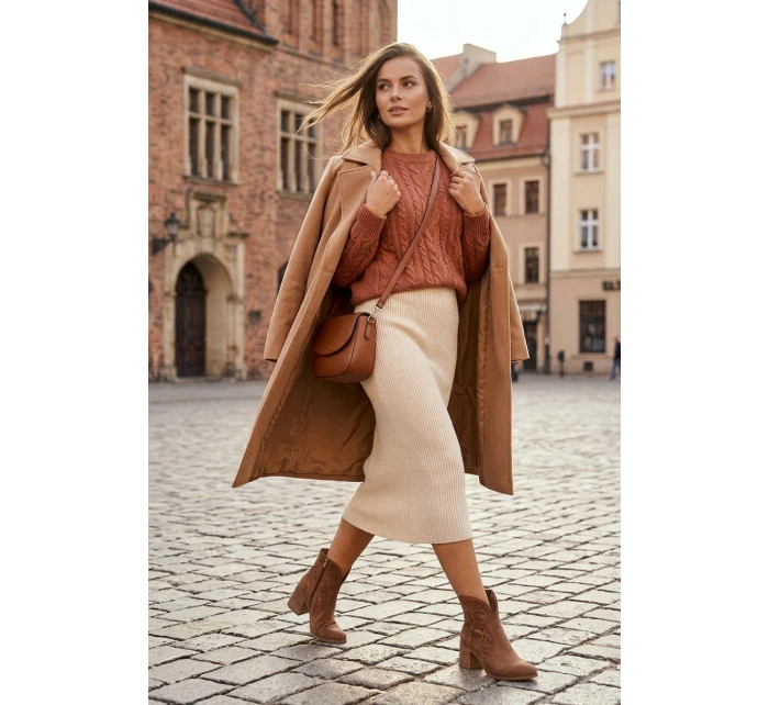 Botki Damskie Ażurowe Z Naturalnego Zamszu Na Słupku Zazoo 3690 Brązowe