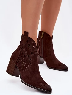 Dámské perforované kotníkové boty model 22100115 Čokoládové - VINCEZA
