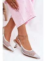 Calora Stříbrné Síťované Sandály Na Úzkém Podpatku