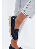 Dámské mokasíny z přírodního semiše s mašlí model 22107539 tmavě modré - VINCEZA Dámské mokasíny z přírodního semiše s mašlí model 22107539 tmavě modré - VINCEZA